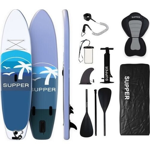 Tweedekans Supper Sup Board XL - Max. 180KG - Opblaasbaar – Paddle Board – Verstelbare Peddel – Waterdicht Telefoonhoesje – Zitje – Pomp – Vin – Leash – Draagtas – 335 x 81 cm Tweedehands