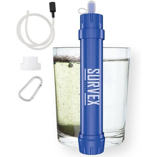 Tweedekans SURVEX Personal Water Filter Straw XL 4000L – Uniek KDF-55 filter – Waterfilter Survival & Outdoor – BPA-vrij – Noodpakket voor Thuis – Complete Set Waterzuiveringsapparaat – Drinkfles Waterzuivering Outdoor – Overlevingspakket – Blauw Tweedehands