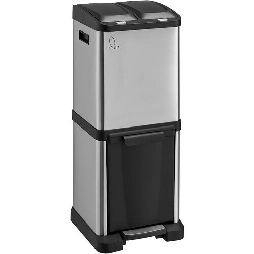 Tweedekans SVITA Roestvrijstalen Pedaalemmer met Afvalscheiding – 32 Liter (2x8L + 16L) – Zilver – 77x33x33 cm Tweedehands