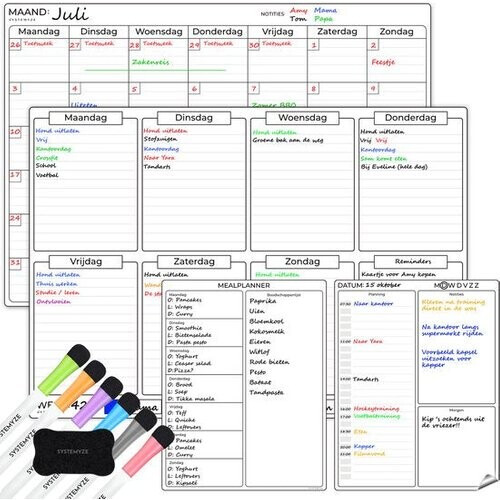 Tweedekans Systemyze Maandplanner & Weekplanner Whiteboard Set – Magnetisch Planbord – Magnetische Maandplanner – Inclusief Dag, Meal Planner, Markers & Wisser – A3 Formaat Tweedehands