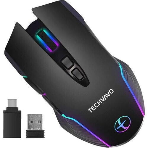 Tweedekans Techvavo® Draadloze Muis Laptop - Gaming Muis - Draadloze Gaming Muis - Met LED Verlichting - Muis Draadloos - Stille Draadloze Muis Tweedehands