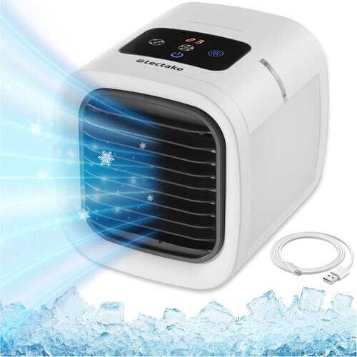 Tweedekans tectake® Aircooler Frosty met LED-Verlichting - 2 Koelstanden - 8W - 3-in-1 Luchtkoeler met Waterreservoir - Zonder Afvoerslang - Inclusief USB-Kabel en Trechter - Mini Airco - Wit Tweedehands
