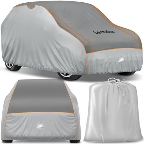Tweedekans tectake® Autohoes - Autozeil voor Buiten - Hagelbescherming - Waterdicht Deken met 3 Verstelbare Spanbanden - Ademend - Auto Beschermhoes met Opbergtas - Compatibel met vele modellen - Afmeting (LxBxH) 520 x 185 x 145 cm - Voor SUV of Busje Tweedehands