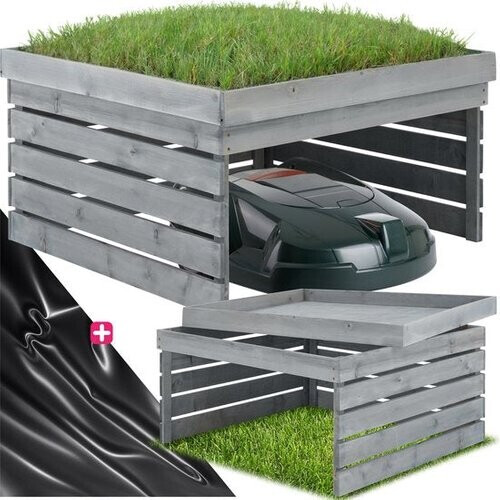 Tweedekans tectake® Garage voor robotmaaier - Houten behuizing met groendak, plantenbak, bloembak - Tuinopslag voor grasmaaier - Weer- en UV-bestendig - 84 x 78 x 46 cm Tweedehands