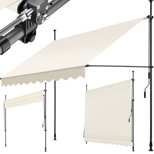 Tweedekans tectake - klemluifel - Zonnescherm – Zonneluifel - Verstelbaar - Klem-zonwering - Zonnescherm Balkon - 250 x 180 cm - beige – zonwering - 404960 Tweedehands