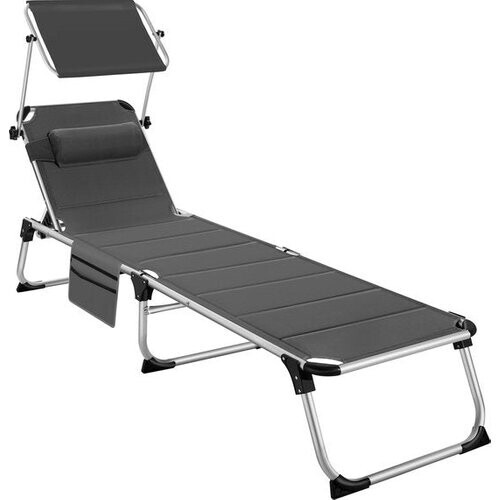 Tweedekans tectake® - ligstoel ligbed zonnebed gestoffeerd, inklapbaar - grijs - 220 x 60,5 x 34 cm, met zijvak Tweedehands