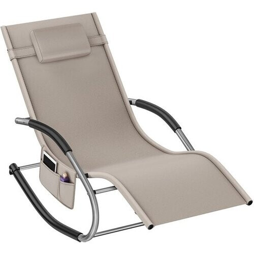 Tweedekans tectake® Ligstoel Taya - Ergonomisch Ligbed voor Tuin, Terras, Balkon - Relaxstoel met Schommelfunctie - Tuinstoel met Comfortabele Armleuningen, Hoofdsteun en Opbergvak - Weerbestendig en Waterafstotend - 120kg Draagkracht - Beige Tweedehands