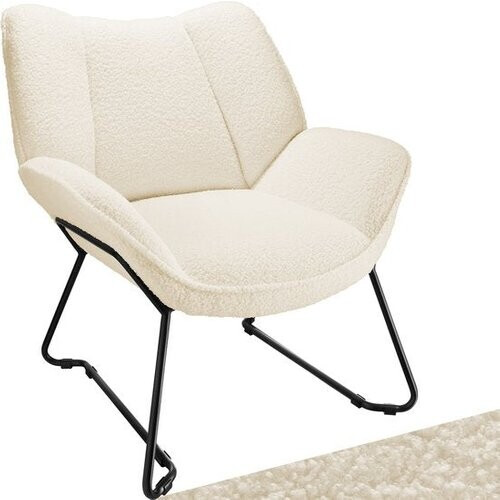 Tweedekans tectake® Loungefauteuil - Ronde relaxfauteuil - Teddyfauteuil - Gestoffeerde stoel - Bouclé bekleding - Leesfauteuil van pluche - Scandinavische stijl - creme wit Tweedehands