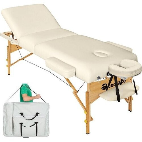 Tweedekans tectake® - Massagetafel 3 zones - matras 7,5 cm - incl. draagtas - portable/draagbaar - beige - behandeltafel – behandelbank – incl. opbergtas – opvouwbaar Tweedehands
