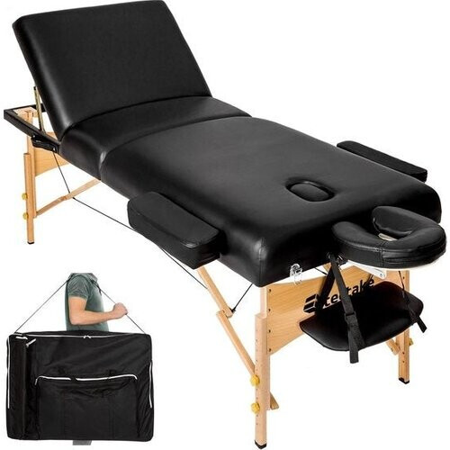 Tweedekans tectake® - Massagetafel behandeltafel met matras van 10 cm hoog + draagtas - extra dikke vulling, water- en oliebestendige vinylhoes, opvouwbaar ontwerp, inclusief opbergtas, ideaal voor salon, tatoeage, therapie - zwart Tweedehands