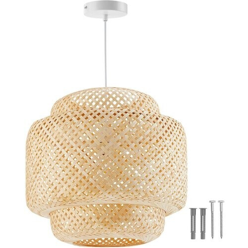 Tweedekans tectake - Plafondlamp Bamboe - Boho Lamp - Plafondlamp voor Woonkamer, Eetkamer, Slaapkamer - Hanglamp Handgeweven - Decoratieve Verlichting, Bamboe Hanglamp - ⌀ ca. 40 x 39 cm - tot 40 W Tweedehands