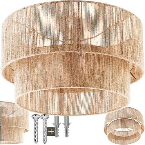 Tweedekans tectake® Plafondlamp Boho stijl- Hanglamp met lampenkap van jute - 40W Tweedehands