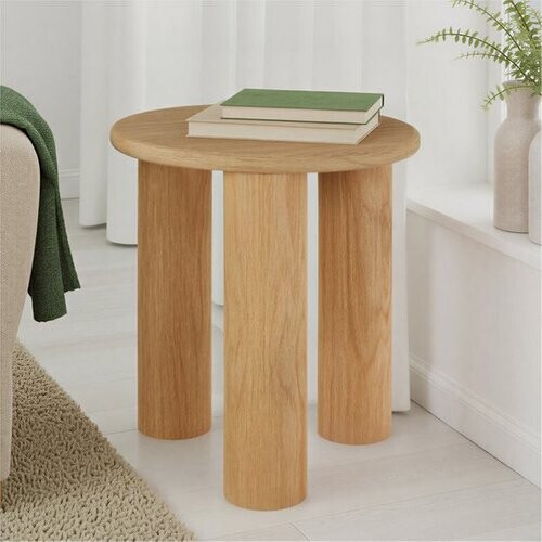 Tweedekans tectake® Ronde Bijzettafel Sisi - Ø 40 x 45,5 cm - Massief Houten Poten - Koffietafel - Bedtafel - Rond Tafeltje met Antislip Vloerbeschermers Tweedehands