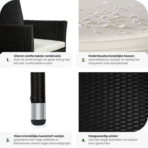 Tweedekans tectake® - set van 2 Wicker tuinstoelen met 4 kussenhoezen - zwart - 404549 - poly-rattan Tweedehands