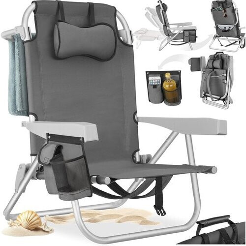 Tweedekans tectake® Strandstoel Coral - Opvouwbaar - Koeltas - Grijs Tweedehands