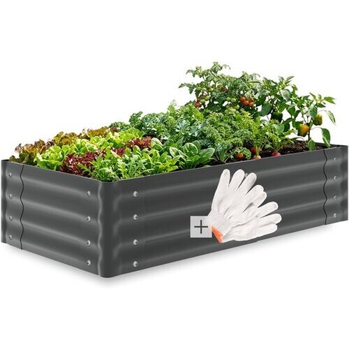 Tweedekans tectake® Verhoogde Plantenbak - 120 x 60 x 30 cm - 200 L - Plantenbakken voor Buiten - Kweekbak - Moestuinbak - Verzinkt Staal - Open Bodem - Kruidentuin - Tuinbak - Ergonomisch Tweedehands