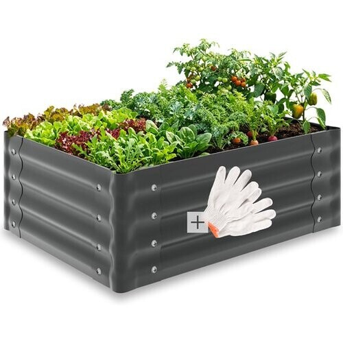 Tweedekans tectake® Verhoogde Plantenbak - 80 x 60 x 30 cm - 130 L - Plantenbakken voor Buiten - Kweekbak - Moestuinbak - Verzinkt Staal - Open Bodem - Kruidentuin - Tuinbak - Ergonomisch Tweedehands