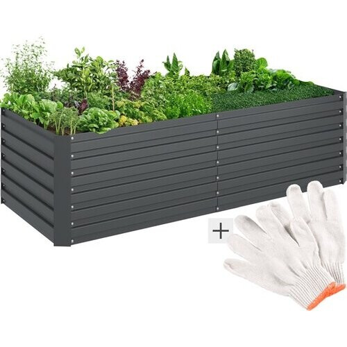 Tweedekans tectake® Verhoogde Plantenbak Blomma - Bloembakken voor buiten Rechthoekig - Inclusief Werkhandschoenen - Verzinkt Staal - Stabiel en Weerbestendig - 200 x 80 x 56 cm - Tuinbed voor Kruiden, Groenten en Bloemen - Antraciet Tweedehands