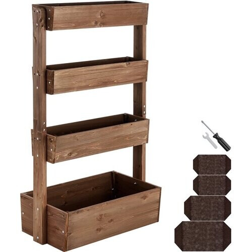 Tweedekans tectake® Verticale Tuin Flora - Met 4 Plantenbakken voor Bloemen, Kruiden of Groenten - Bruin - 85 x 45 x 140 cm - Kweekbak voor Moestuin - Kantelbare Bloembakken van Gelakt Dennenhout - Inclusief Vliesdoek/Worteldoek - Weerbestendig en Stabiel Tweedehands