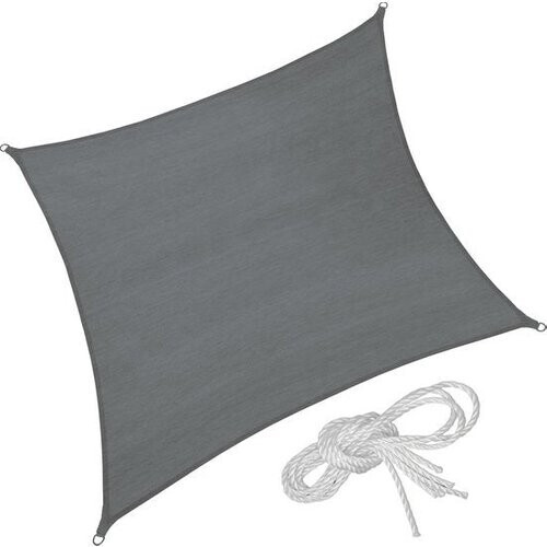 Tweedekans tectake® - Zonnescherm - Schaduwdoek - Vierkante Zonneluifel - Tarp Met UV-bescherming 50+ - Scheurvast - Inclusief spankabels, eenvoudige bevestiging - 5,4 x 5,4 m - Grijs Tweedehands