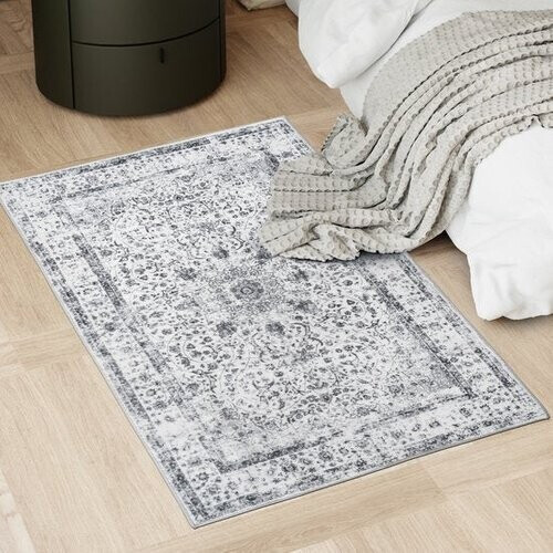 Tweedekans tectake® Vintage design tapijt - Dalia - Laagpolig vloerkleed voor woonkamer, kinderkamer, slaapkamer of hal - Wasbaar - Div. afmetingen - 80x150cm - grijs Tweedehands