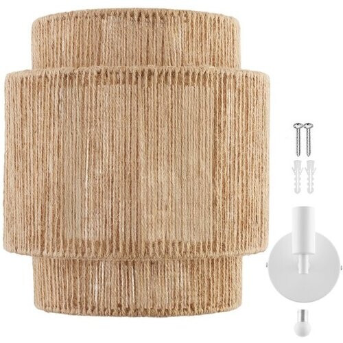 Tweedekans tectake® Wandlamp Lignea Lux - 40W - 12 x 23 x 25,5 cm - E14 - Muurlamp voor Woonkamer, Slaapkamer, Eetkamer - Jute Lamp in Boho Stijl - Trapverlichting - Halfrond Tweedehands