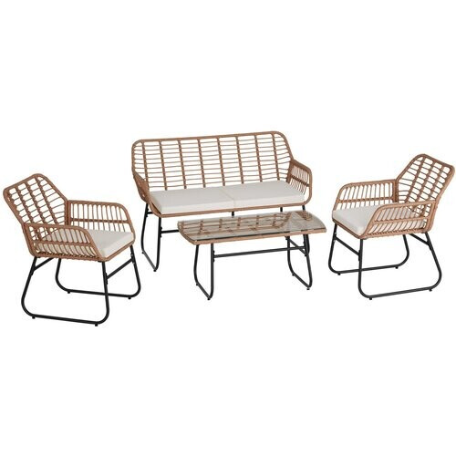 Tweedekans tectake Wicker Zitgroep Molfetta XL 4 Persoons – Bank 119x68x79 cm, Stoelen 57x68x79 cm, Tafel 91x45x42,5 cm Tweedehands