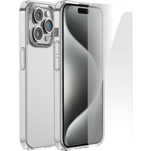 Tweedekans Telefoonhoesje Doorzichtig Geschikt voor Iphone 15 Pro Hoesje Transparant Met Screenprotector Beschermglas Tweedehands
