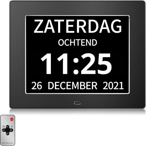 Tweedekans Tenify Digitale Dementieklok - Kalenderklok met Datum, Dag en Tijd - Alarmfunctie - Analoge - Dementie Klok - voor Ouderen - Zwart Tweedehands