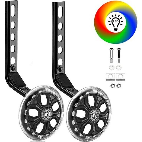 Tweedekans TIKKENS® Zijwieltjes - 12-20 Inch - LED lichtjes - Zijwieltjes voor Kinderfiets - Zwart - 12 inch/14 inch/16 inch/18 inch/20 inch - Zijwielen - Kinderfietsaccessoires Tweedehands