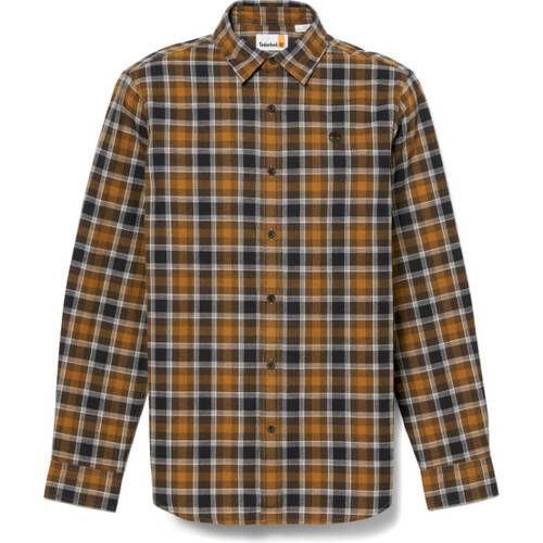 Tweedekans Timberland Bruin Katoenen Shirt met Lange Mouwen – Klassiek Tartan Design – Regular Fit – Maat L Tweedehands