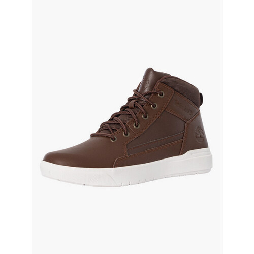 Tweedekans Timberland – Halfhoge Sneaker Met Vetersluiting – Maat 45.5 & Met Comfortabel Voetbed – Duurzame Rubberen Zool & Casual Stijl – Voor Heren – Medium Brown Leer Tweedehands