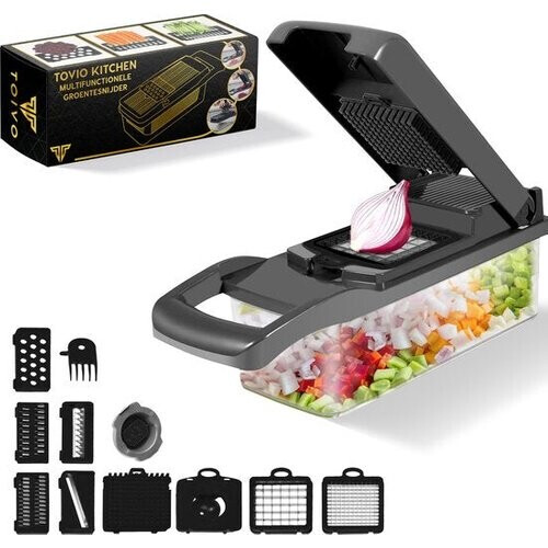 Tweedekans Toivo Kitchen Multifunctionele Groentesnijder - Zwart - 7 in 1 Keukenmandoline - Keukensnijder - Uiensnijder - Spiraalsnijder - Frietsnijder - Rasp Tweedehands