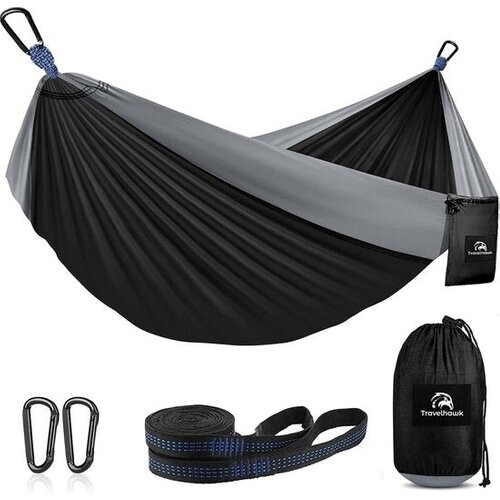 Tweedekans Travelhawk Hangmat - Dubbele en Enkele Hangmatten - Campingaccessoires - hangmat 2 Persoons - Incl Opbergzak Karabijnhaken en Riemen Tweedehands