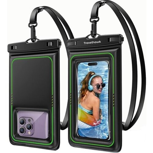Tweedekans Travelhawk Waterdichte Telefoonhoesjes - Drybag Set van 2 stuks - Onderwater Hoesje - Waterdichte telefoonzakje - Geschikt voor alle Smartphones - Ook voor paspoort & betaalpassen - Doorzichtig - Water - Vakantie - Zwemmen - Telefoon - Waterdicht Tweedehands