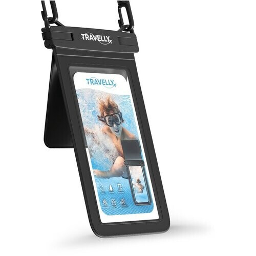 Tweedekans Travelly® Waterdicht Telefoonhoesje Met Extra Opberg Vakje – Universeel Onderwater Hoesje voor Smartphone – Geschikt voor alle telefoons – Drybag – Voor Vakantie, Zwemmen & Watersport – Zwart Tweedehands