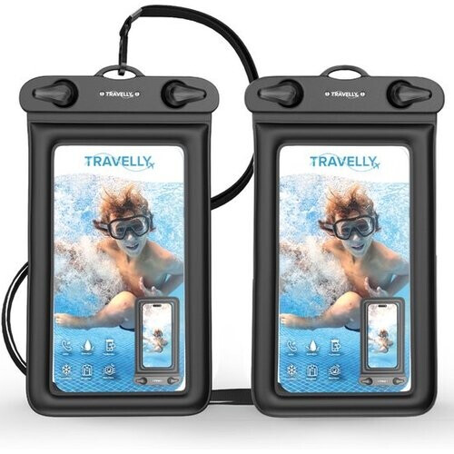 Tweedekans Travelly® Waterdicht Telefoonhoesje Set van 2 – Universeel Onderwater Hoesje voor Smartphone – Geschikt voor alle telefoons – Drybag – Voor Vakantie, Zwemmen & Watersport – Zwart/Zwart Tweedehands