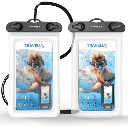 Tweedekans Travelly® Waterdicht Telefoonhoesje Set van 2 – Universeel Onderwater Hoesje voor Smartphone – Geschikt voor alle telefoons – Drybag – Voor Vakantie, Zwemmen & Watersport – Transparant/Wit Tweedehands