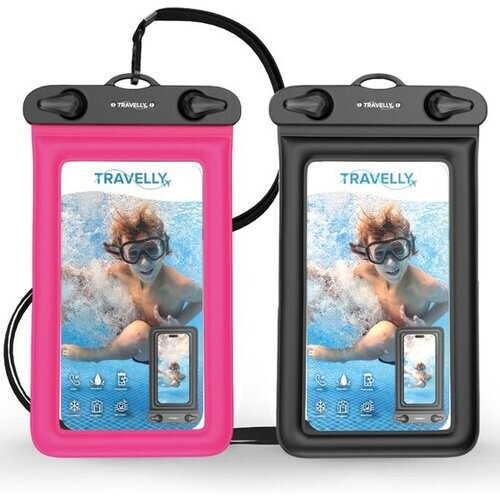 Tweedekans Travelly® Waterdicht Telefoonhoesje Set van 2 – Universeel Onderwater Hoesje voor Smartphone – Geschikt voor alle telefoons – Drybag – Voor Vakantie, Zwemmen & Watersport – Zwart/Roze Tweedehands
