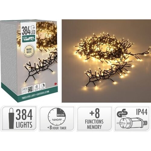 Tweedekans Treecluster Kerstboomverlichting - 384 LED Warm Wit - 490 cm - Timer - 8 Lichtstanden - Binnen Buiten Tweedehands