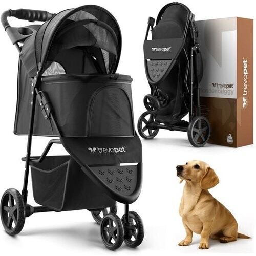 Tweedekans TrevoPet® Inklapbare Hondenbuggy - Voor Kleine en Middelgrote Honden tot 15 kg - Waterafstotend met Bekerhouder, Opbergmand - Zwart Tweedehands