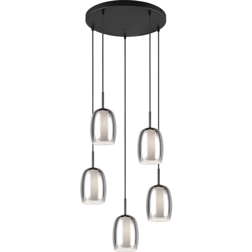 Tweedekans Trio Select Barret Hanglamp - Mat Zwart met Rookglas - Ø48 cm - Verstelbaar tot 150 cm Tweedehands
