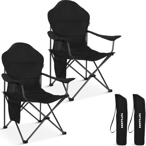 Tweedekans TRVLMORE Campingstoelen XXL - Opvouwbaar - 2-Pack - 160KG Draagvermogen - Incl. Draagtas - Klapstoel - Visstoel - Kampeerstoel - Vouwstoel - Zwart Tweedehands