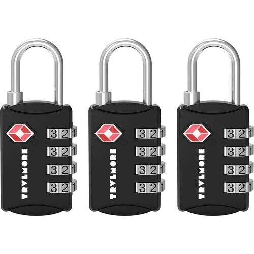 Tweedekans TRVLMORE Kofferslot - TSA Reisslot - 4 Cijferig Hangslot - 3 Stuks - Cijferslot - Zwart Tweedehands