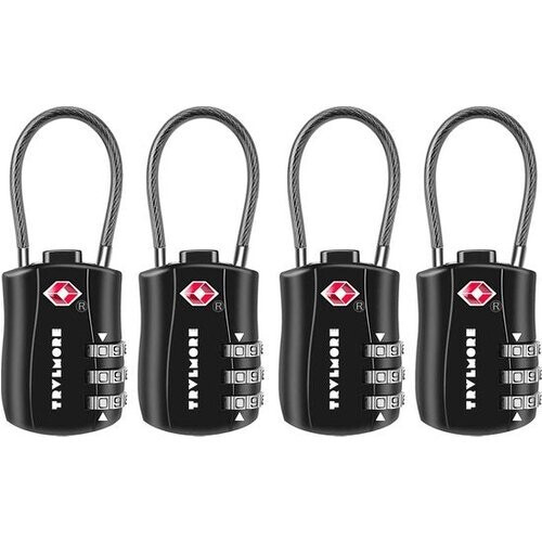 Tweedekans TRVLMORE Kofferslot - TSA Reisslot - Hangslot - 3 Cijferig - 4 Stuks - Cijferslot - Zwart Tweedehands
