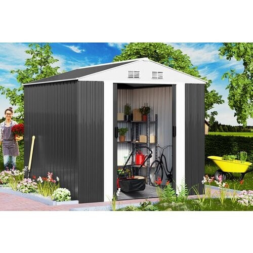 Tweedekans Tuinhuisje Metaal – met 2 Schuifdeuren Antraciet 14,65 m³ Tweedehands