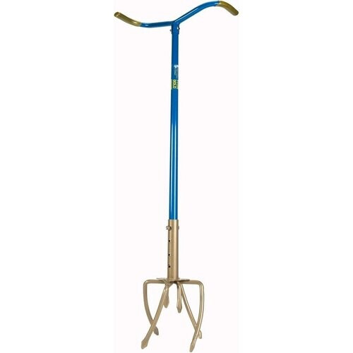 Tweedekans Tuinklauw GG921-06 - Woelvork - In Lengte Verstelbaar 97-106CM - Aarde Losmaken, Onkruid Wieden, Grond Beluchten, Kultiveren - Blauw/Goud Tweedehands