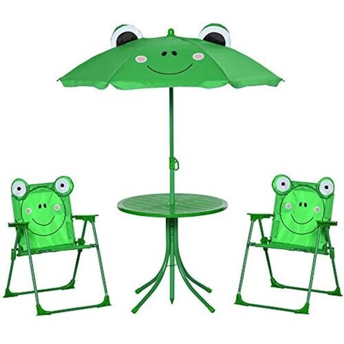 Tweedekans Tuinmeubelset voor Kinderen - 4-delig Kikkerdesign met Ronde Tafel en Klapstoelen Tweedehands