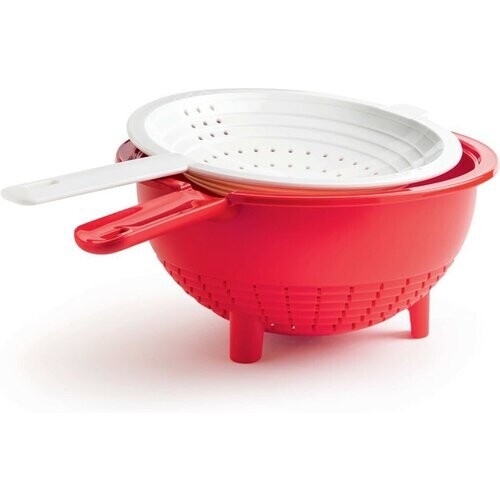 Tweedekans Tupperware Dubbele Vergiet Set van 2 - Dieprood/Wit - 2L en 400ml, Antislip Tweedehands