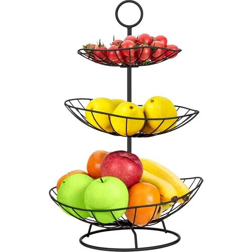 Tweedekans Vaive Chique Fruitschaal 3 laags - Fruit Etagere - Fruitmand - Etagères - Zwart Tweedehands